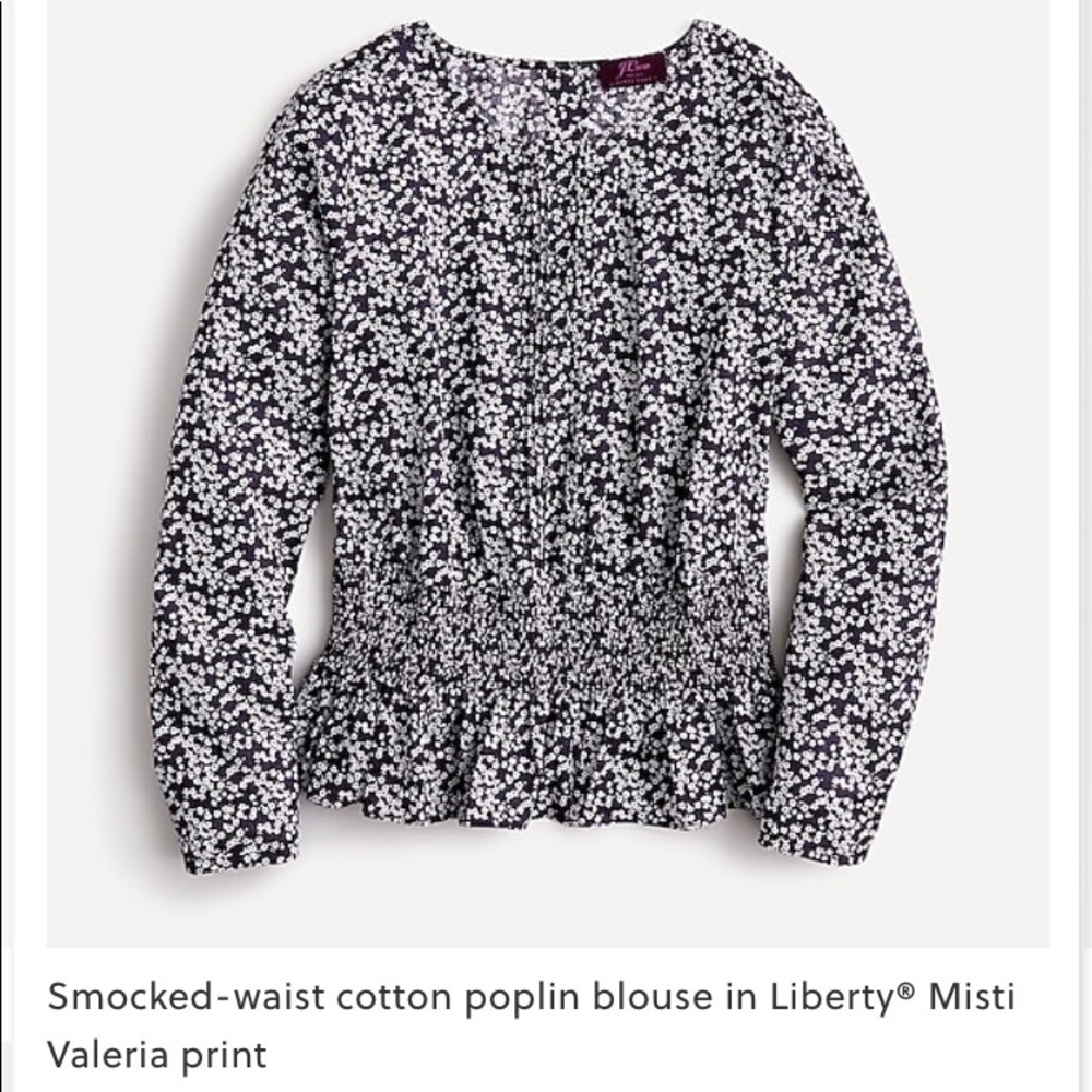 J. Crew Smocked-waist cotton poplin blouse